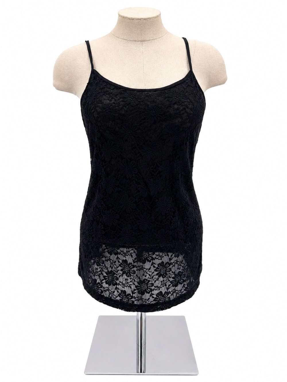 Grane Black Floral Lace Sheer Cami Tank Top Y2k Size XL Juniors Nylon